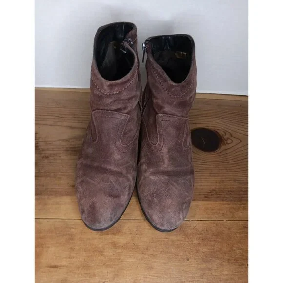 Taos Western Suede Leather Ankle Boot Womens 40 US 6 6.5 Brown Heeled Side Zip - Picture 2 of 8